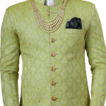 Stunning Citron Green Banarasi Brocade Achkan | Father Son Combo | Perfect for Grooms | Jaipurio Collection